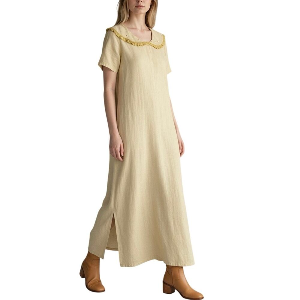 Russ Berens Malibu USA Collared Linen Maxi Dress - M